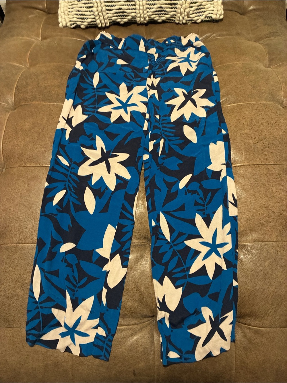 LOFT Blue and White Floral Pull-On Pants